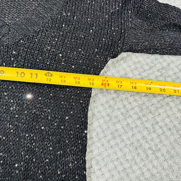 vintage y2k MUDD black sparkly sequin crochet coquette knit sweater wmns L - Picture 5 of 6